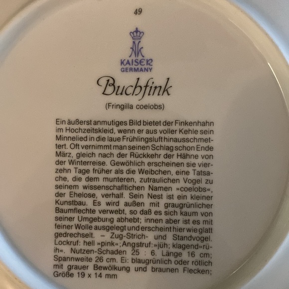 AK Kaiser porcelain, set of 2 decorative plates, bird collectibles - Picture 6 of 8